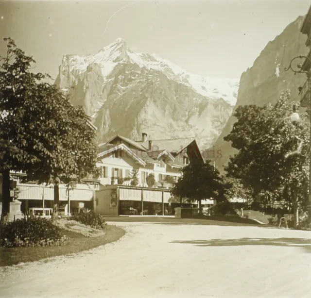 Montagne Hotel France Suisse Photo Stereo PL59L1n37 Plaque de verre Vintage 