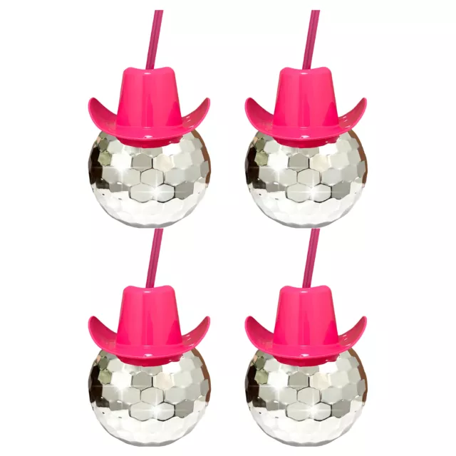 4pcs Single Girl Electroplating 70s Pink Cowgirl Disco Ball With Straws Hat Cups