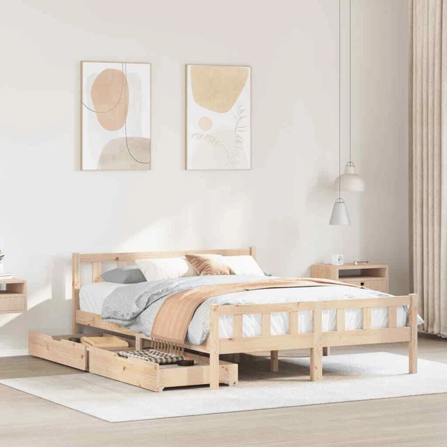 BED FRAME WITHOUT Mattress 135x190 cm Double Solid Wood Pine £335.62