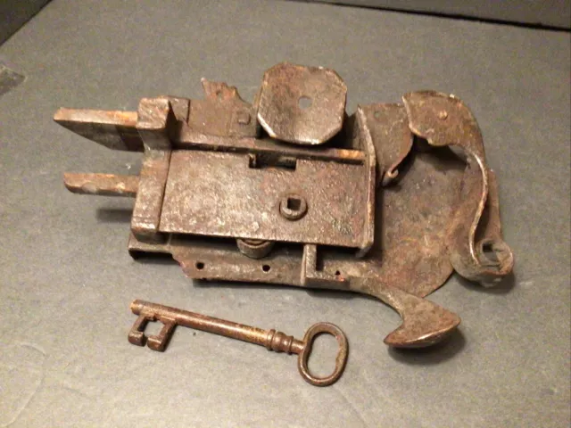 Vintage,Antique Door Lock ,hand Made,Metal, Ironwork ,w/ Skeleton Key, Original