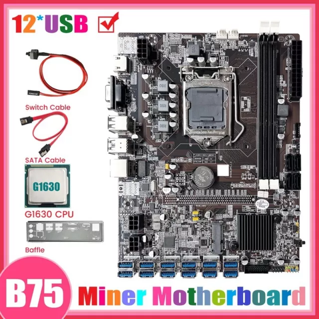 Carte MèRe B75 12GPU Mining+CPU G1630+Câble SATA+Support de Câble de Commut1413