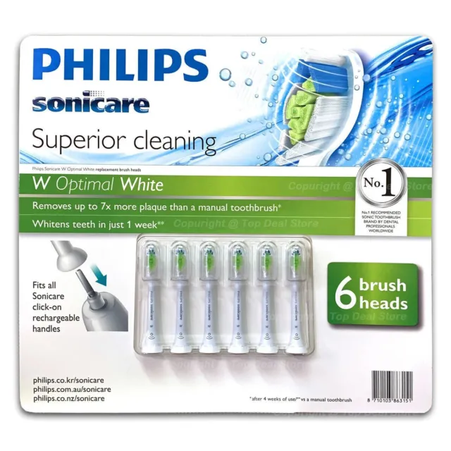 6PCS Philips Sonicare W Optimal White Replacement Electric toothbrush heads