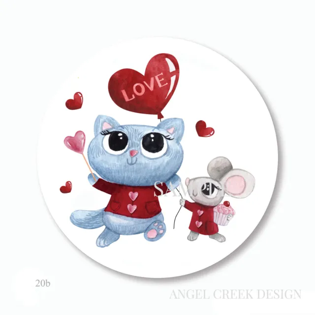 Cat and Mouse Valentine's Day Love Balloon Scrapbook Stickers Envelope Seals