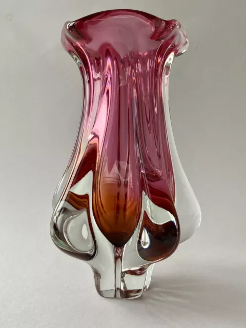 Josef Hospodka chribska Cranberry & Orange Large Heavy 1960s / 1970s Retro Vase