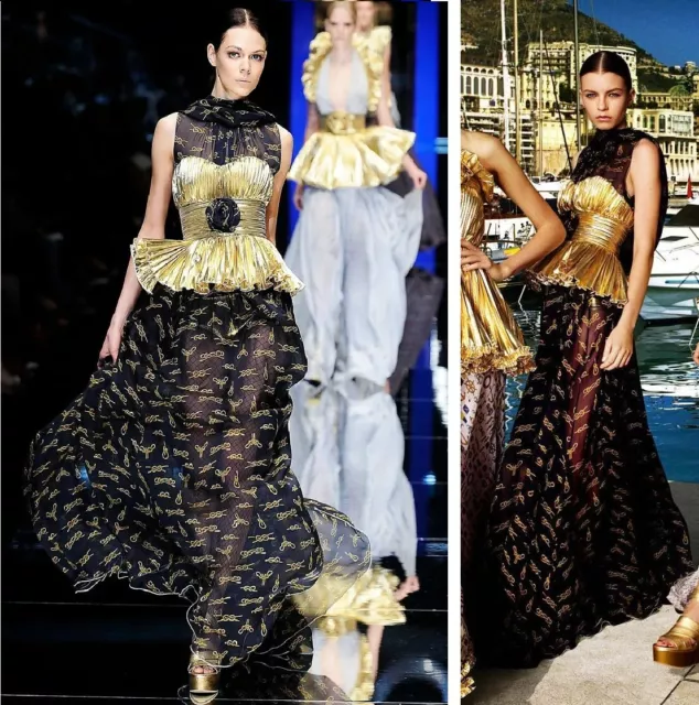 Dolce Gabbana D&G dress it42 evening floor silk black and gold