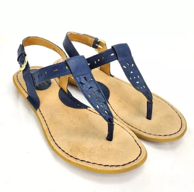 BOC Born Concept Blue Faux Leather Sandals Ankle T Strap Thong Womens sz 8