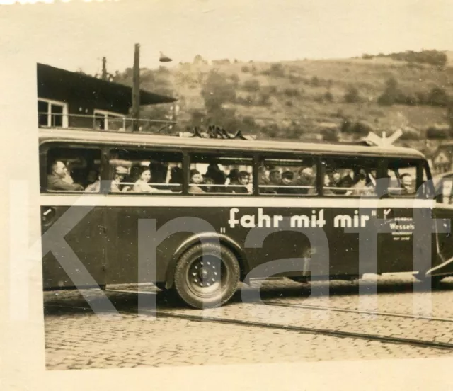 altes Foto Reisebus "Fahr mit mir", 1930er, 1940er,  9x6cm