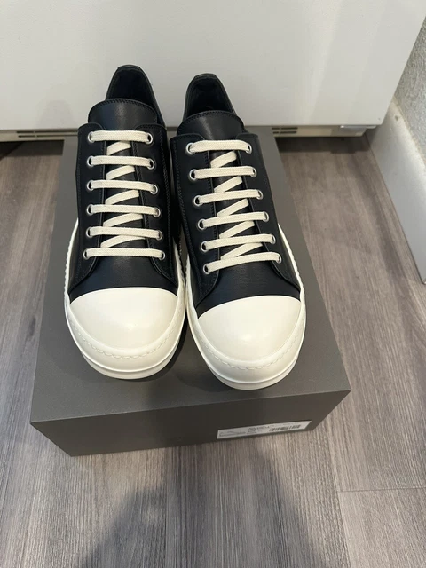 RICK OWENS MAINLINE Leather Ramones Low Black Milk Size 40 $700.00