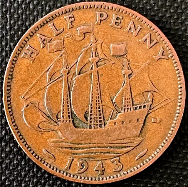 1943 Great Britain Coin Half Penny 1/2 Cent KM# 844 EXACT COIN SHOWN FREE SHIP