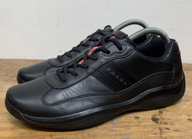 PRADA MEN'S SNEAKERS Shoes 4E 1830 Black Leather Athletic Sz