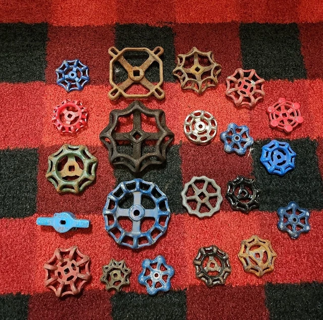 Vintage lot of 21 Faucet Handles Steampunk Industrial Valve Water Knobs Art