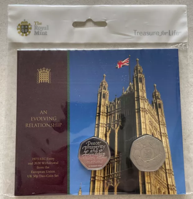 Royal Mint 50p EEC Entry and European Union Two Coin Set Unopened