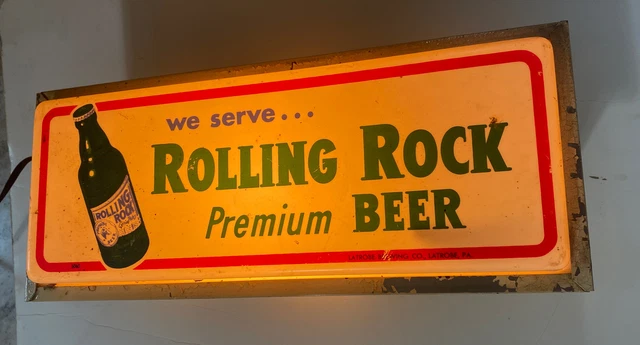 VTG HTF Latrobe Brewing Co Rolling Rock Premium Working Lighted Beer Sign Metal