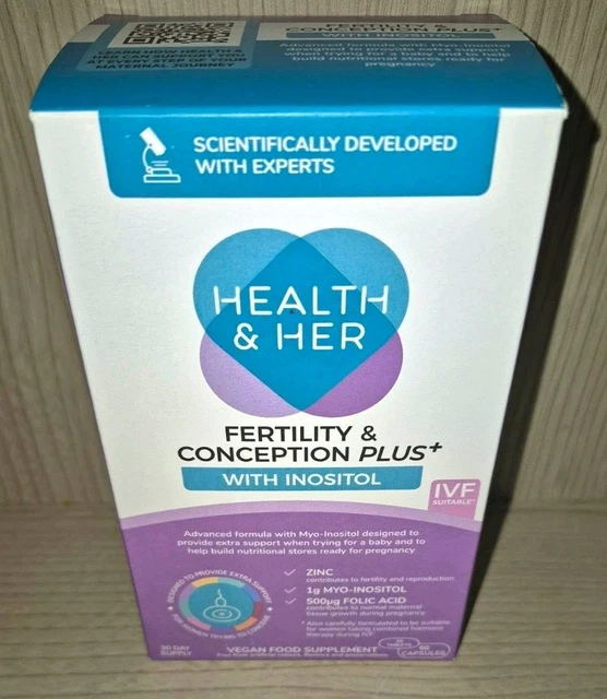 HEALTH & HER Fertility & Conception Plus+ Inositol Vegan 90 Tablets ...