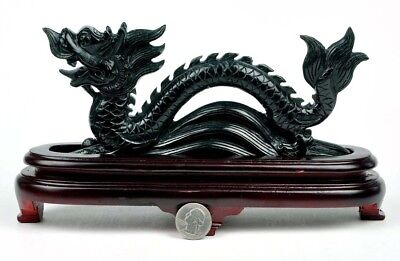 Natural Black Nephrite Jade Chinese Dragon Statue / Carving Sculpture