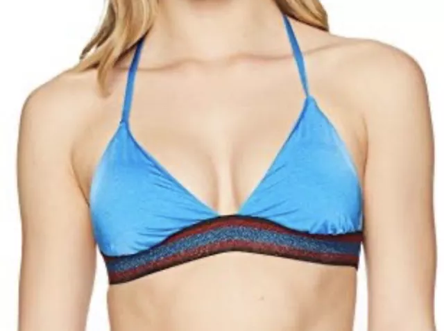 NWT The Bikini Lab Women's Triangle Halter Bikini Swimsuit Top, Azul Size L