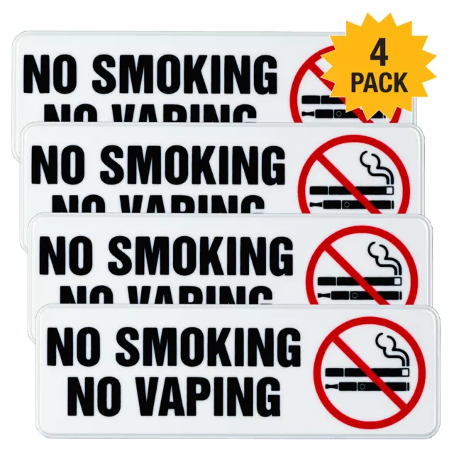 No Smoking No Vaping Sign: Indoor Outdoor No Smoking Warning. 9x3, Pack of 4