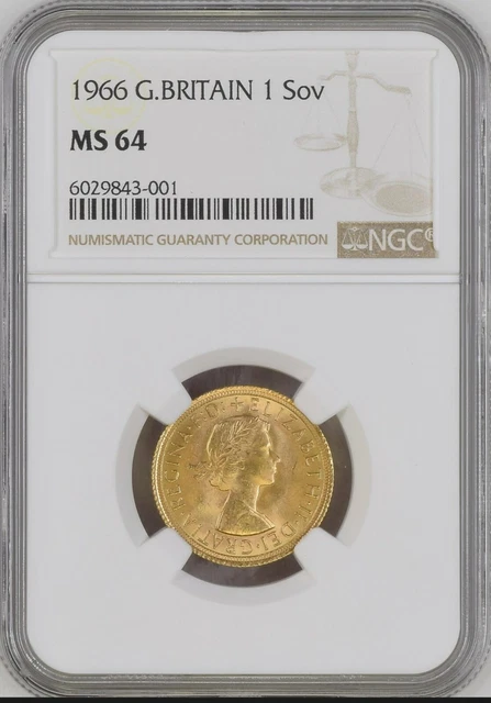 1966 QUEEN ELIZABETH Full Gold Sovereign - Ngc Ms64 - World Cup Year ...