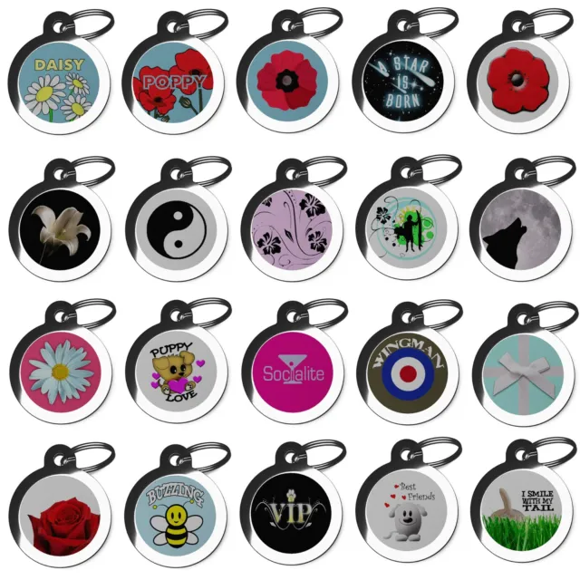 Cute Personalised Pet Dog Cat Name ID Tags For Collar Poppy Daisy- Customised