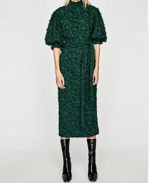 knee length dresses for ladies ZARA. Fringed linen midi dress. XS  Hibuy market