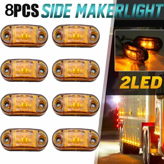 8PCS Amber/Orange Marker Side LED Light Lamp Indicator Van Bus Trailer 12 VOLT