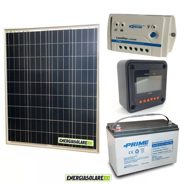 Kit placa solar panel fotovoltaico 80W 12V Batería 100Ah AGM regulador de carga