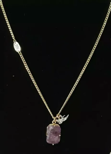 Purple Rectangle Open Back Crystal Stone Dove Pendant Necklace With Extension