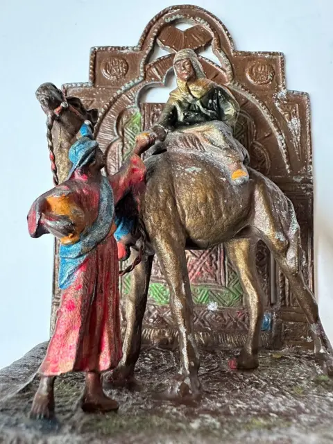 Franz Bergman Austrian Orientalist Painted Bronze Sculptural Group Book End