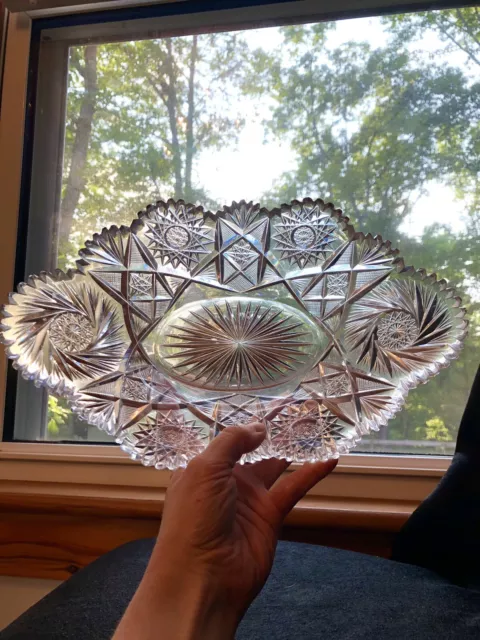 12” ABP CUT glass Shallow Fruit Oblong orange bowl American Brilliant