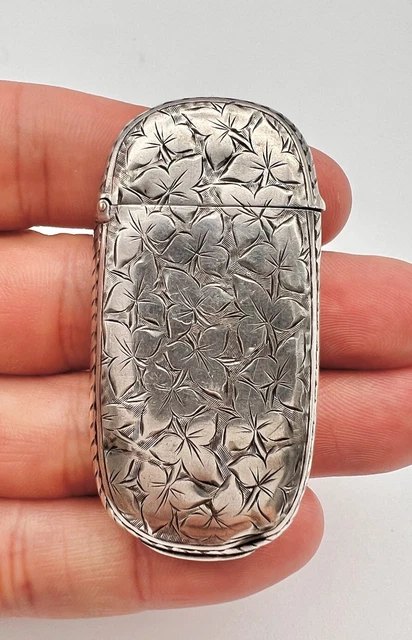 Antique JR+S Birmingham English Sterling Silver Chased Leaf Match Safe Vesta