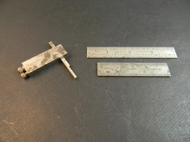 2 Vintage Starrett Rules Scales, 4" No. 603, 3" No. 13, 1 custom 90 Deg/ scale 2 Vintage Starrett Rules Scales, 4" No. 603, 3" No. 13, 1 custom 90 Deg/ scale