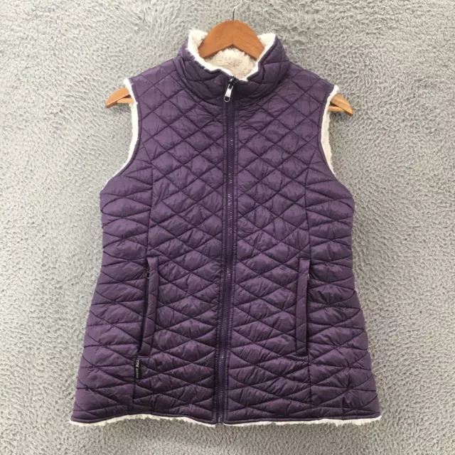 Steve Madden Quilted Puffer Vest Faux Fur Lined Womens Medium Purple Sleeveless