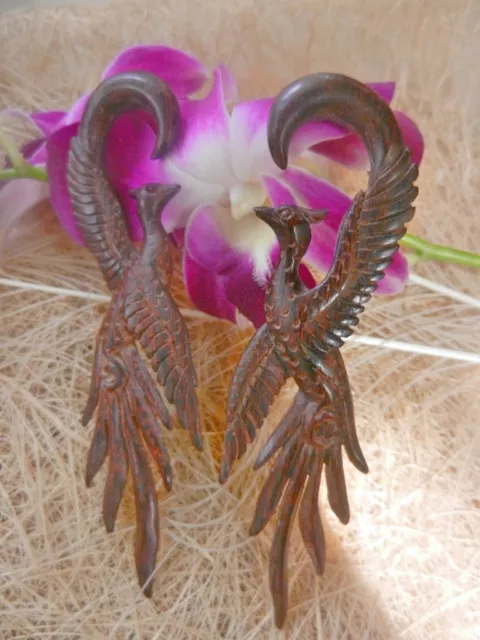 Ear Gauge Phoenix Pair Stretcher Piercing Horn Wood Bone Hook Organic Tribal