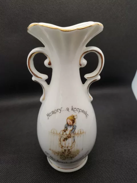 Vintage 1974 Holly Hobbie Vase  "Memory Is A Keepsake Of The Heart Forever"
