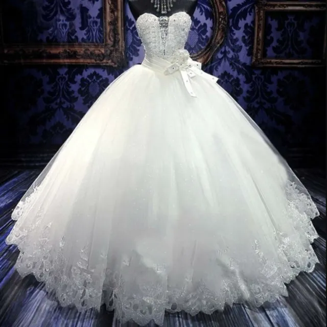 Ball Gown Strapless Wedding Dresses Applique Beading Tulle Bridal Gown Customize