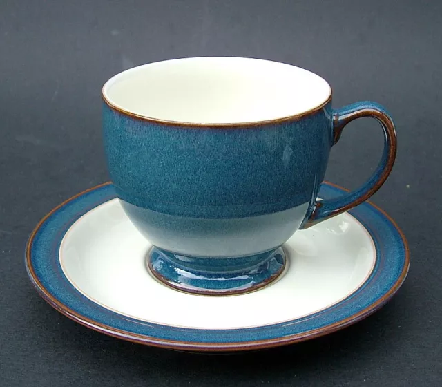 Nice Denby 1990's Boston Blue Pattern 200ml Tea Cups & Saucers - Look in VGC