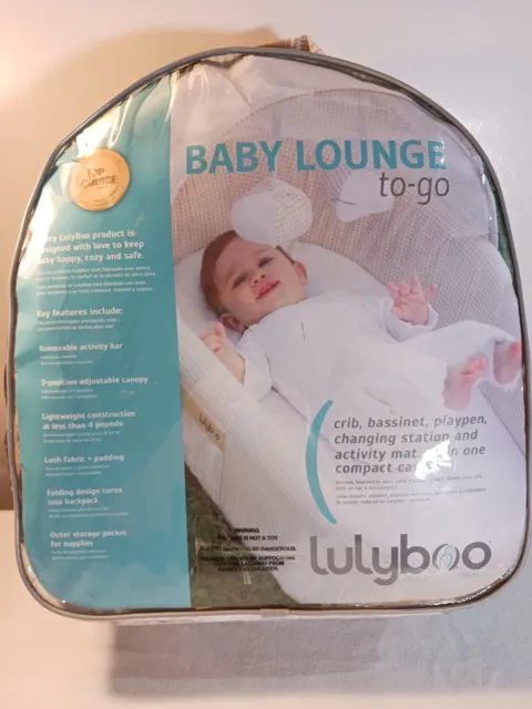 Lulyboo New Indoor/Outdoor Baby Lounge Crib, Bassinet, Playpen, Backpack, Pocket