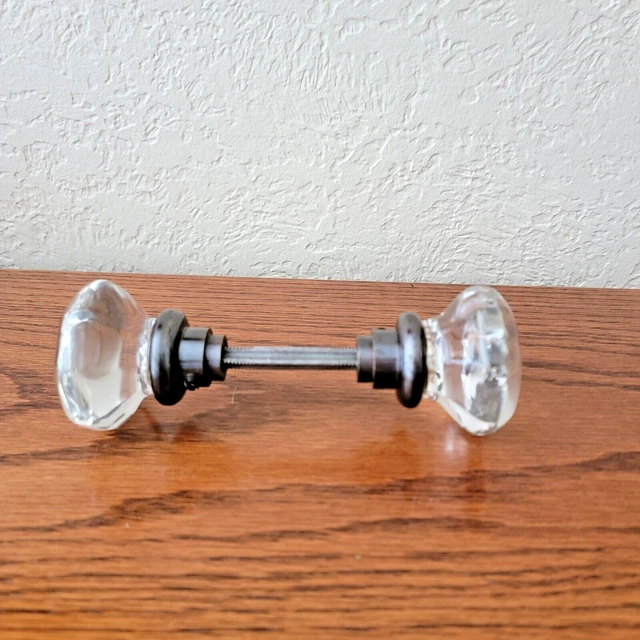 Pair of Antique Clear Glass Crystal 8 Point Door Knobs