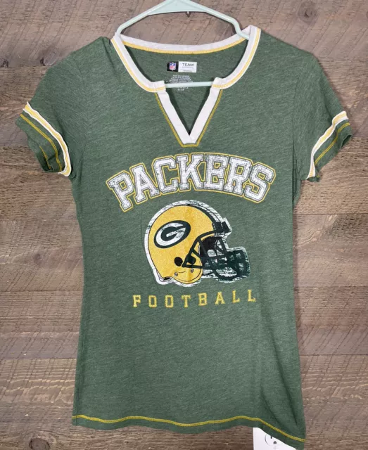 Green Bay Packers Team Apparel Football NFL V Neck Shirt Womens Small