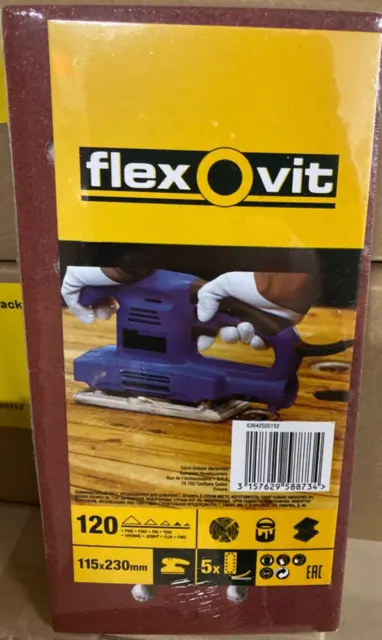 Flexovit 115mm x 230mm Sanding Sheets Aluminium Oxide 120 Grit Pack of 5