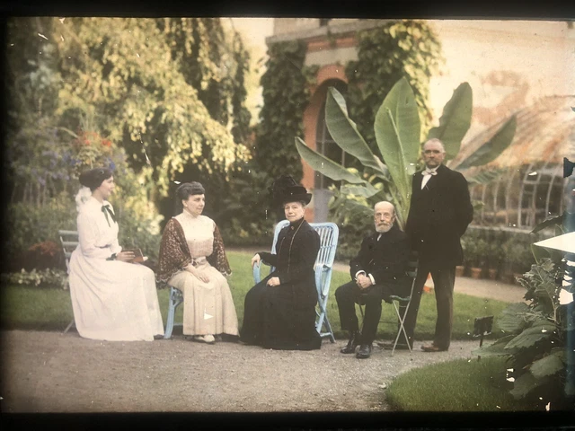 FAMILY PORTRAIT PARIS 1912 AUTOCHROME GLASS PLATE LIGHT 13x18 PHOTO