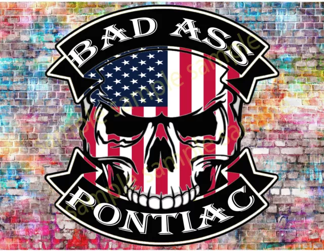 #89-SKULL BAD ASS PONTIAC US-FLAG 9x9,5 cm AUFKLEBER ADHESIVE HOT ROD STICKER