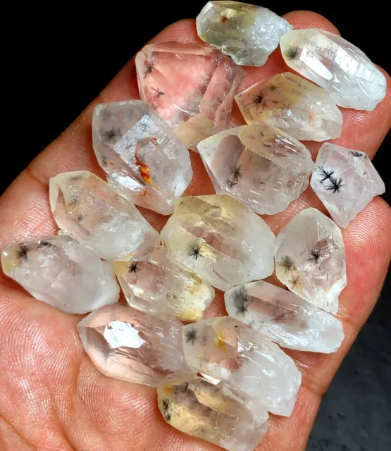 69g 16PC Natural Hollandite Star Quartz CRYSTAL Cluster Point&Trapiche Hair N690