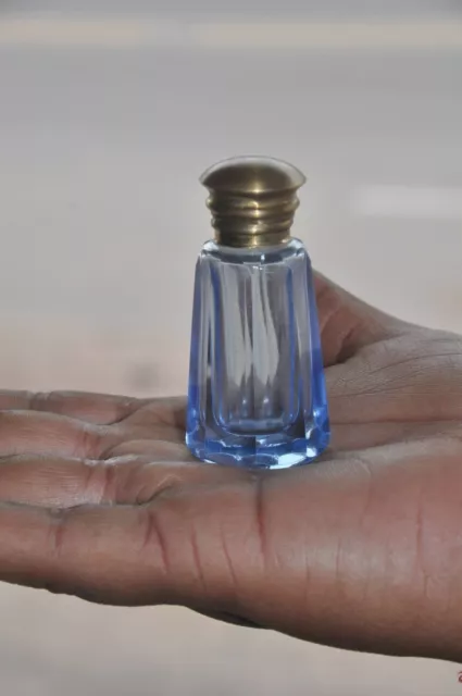 Vintage Azul Vidrio Tallado Fino Calidad Victoriano Frasco de Perfume