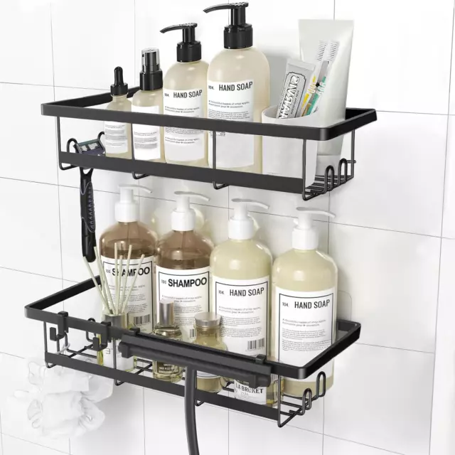 Shower Caddy, Adhesive Shower Organizer, Black Shower Shelves for Inside Shower,