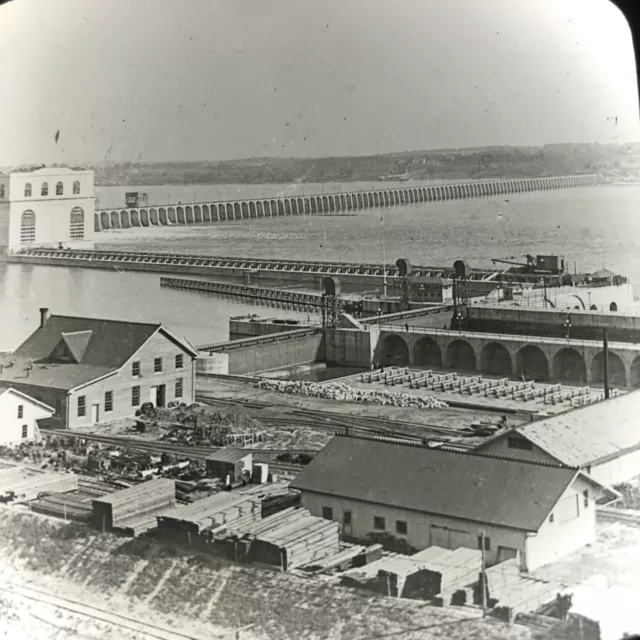 Vtg Keystone Magic Lantern Slide Photo Keokuk Power Dam & Locks Iowa