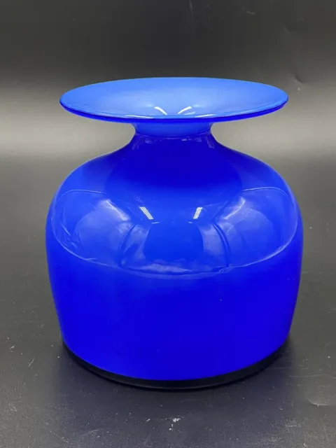 Norway Designs Plus Cobalt Blue Art Glass Vase Bulbous Pontic Mark