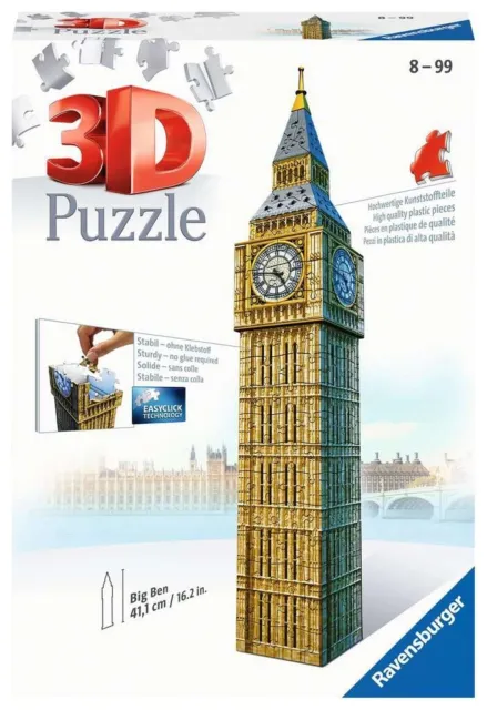 Ravensburger – 3d puzzle big ben, londra, 216 pezzi, 10+ anni