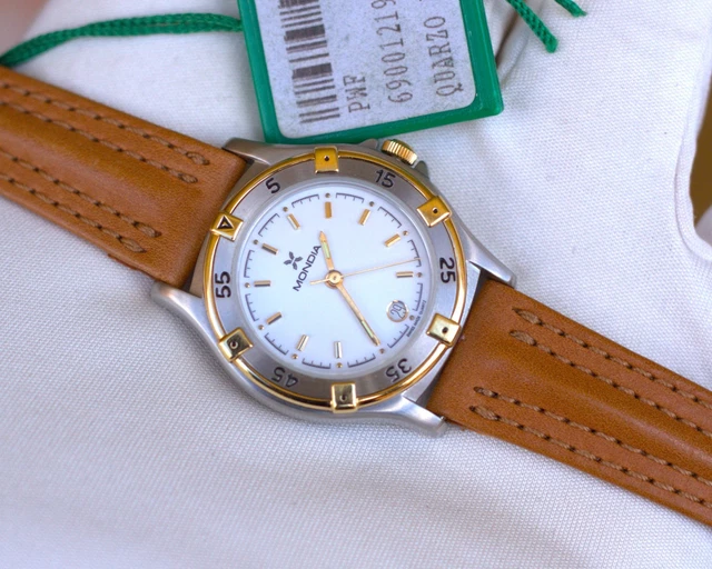 Montre Bracelet Femme Zenith - Boîtier Acier Plaqué Or - Cadran Jaune - Bracelet Cuir Véritable - Neuf Avec étiquettes - Modèle Classique