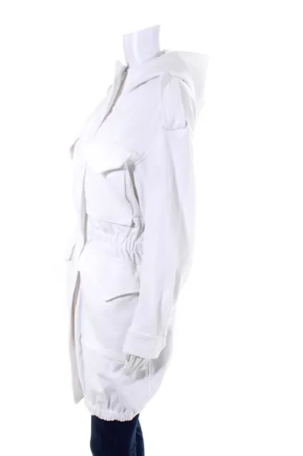 Norma Kamali Womens Elastic Waist Hooded Double Breasted Jacket White Size XS 2